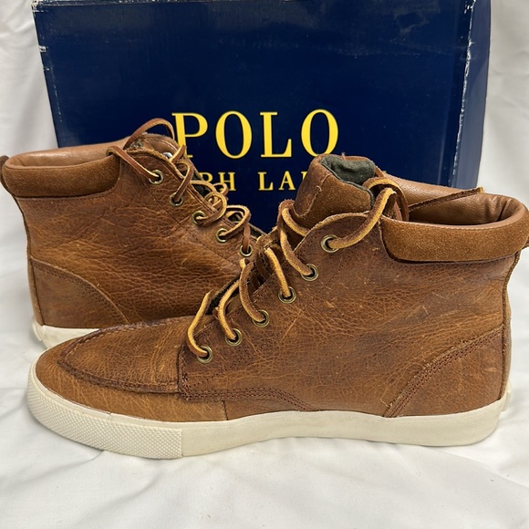 Polo Ralph Lauren Men’s TEDD High Top Leather Sneaker Brown Size 9.5 - Picture 5 of 7